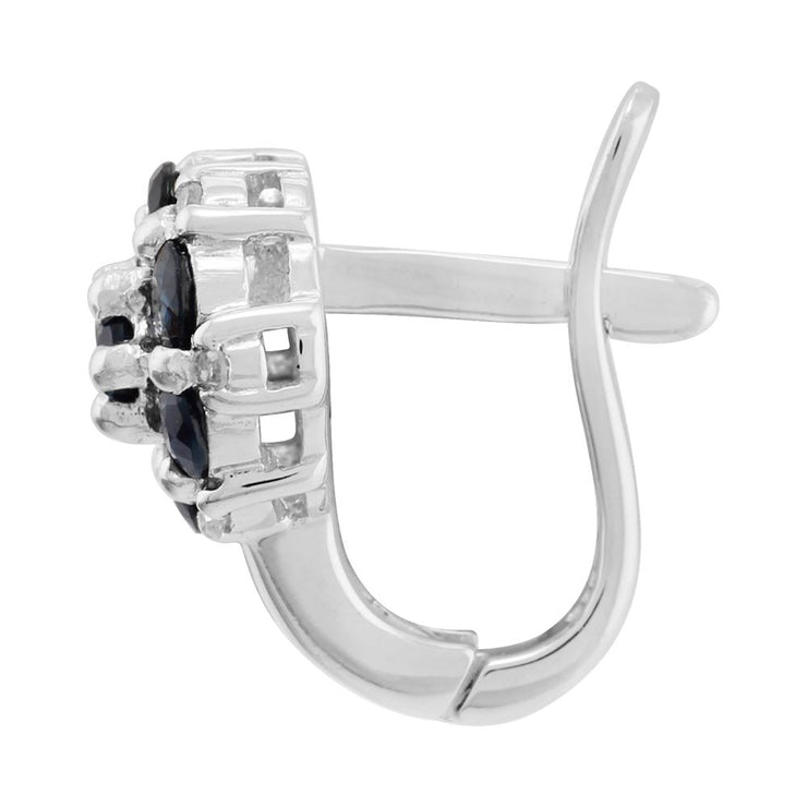 Pendentif et Boucles d'Oreilles Créoles Floral Argent 925 Saphir et Diamant