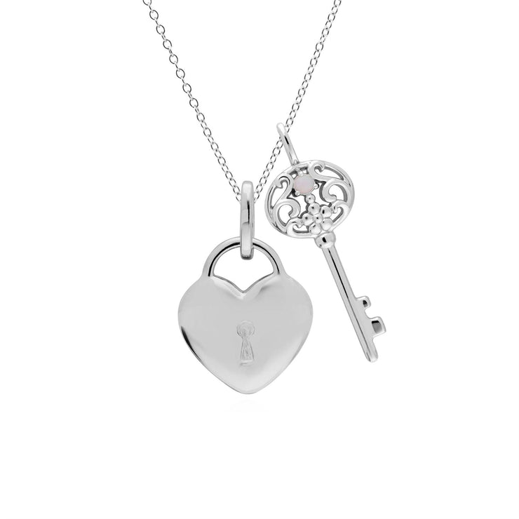 Pendentif Classique Cadenas Cœur Argent 925 et Charms Grande Clé Opale