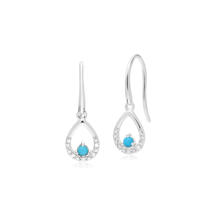 9 ct or Blanc Unique Turquoise & Boucles D'Oreilles Diamant Poire