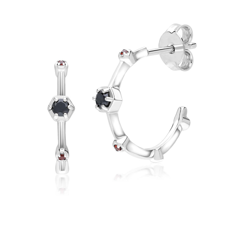 Boucles d'Oreilles Mini Créoles Modern Glam en Argent 925 Avec Spinelle et Grenat