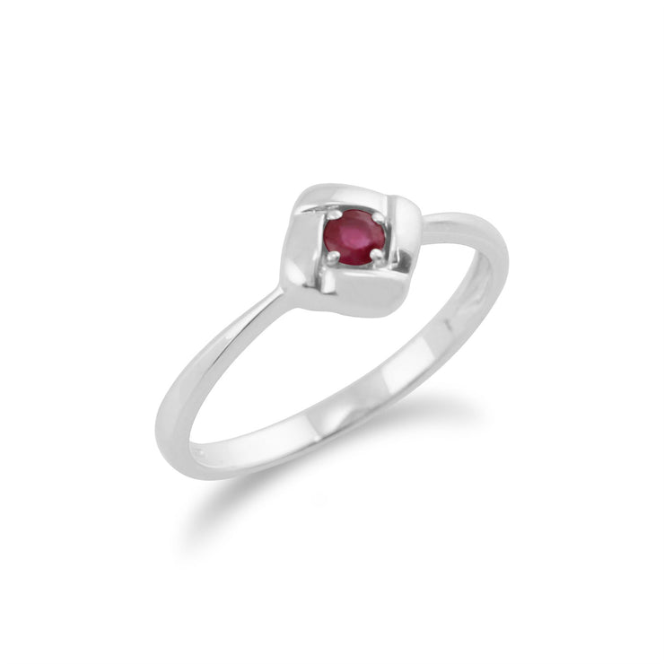 Gemondo Bague Rubis, 925 Sterling Silver 0.14ct Rubis Carré Croisé Bague