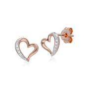 Diamant Boucles D'Oreilles, 9 CT or Rose Diamant Tendance Boucles D'Oreilles Puces Coeur