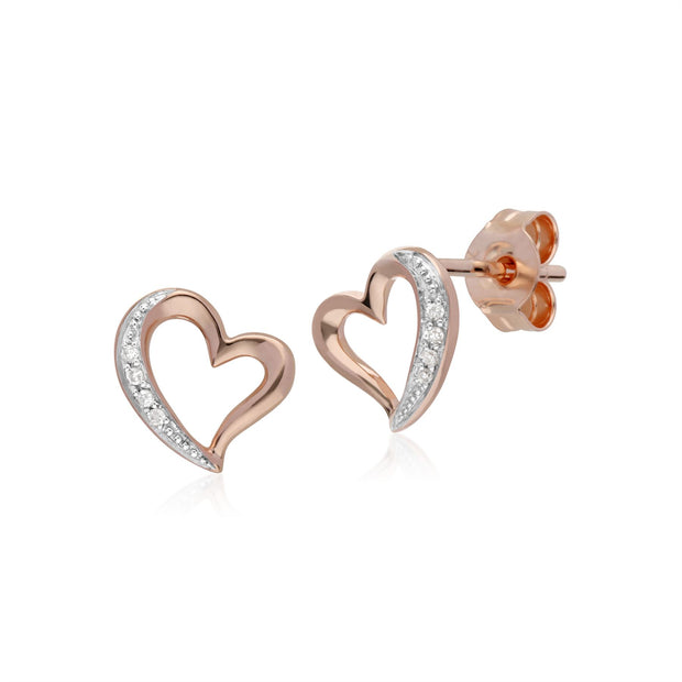 Diamant Boucles D'Oreilles, 9 CT or Rose Diamant Tendance Boucles D'Oreilles Puces Coeur