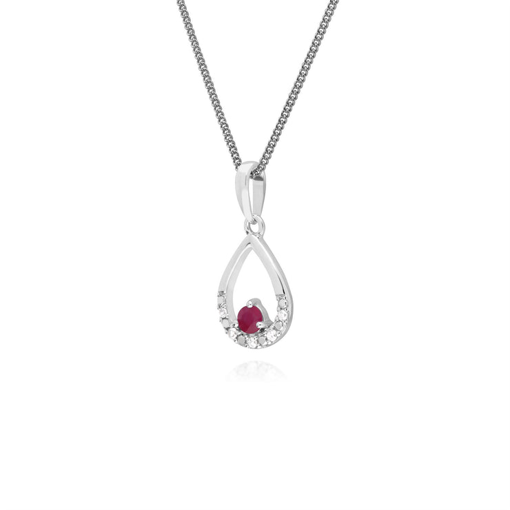 9 ct or Blanc Unique Rubis & Diamant Poire Pendentif sur 45cm Chaîne