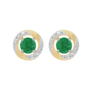 Boucles d'Oreilles Clou Emeraude Classique Or Blanc 375 et Ear-Jacket Halo Diamant Or Jaune 375