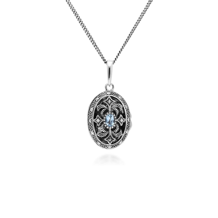 Collier Porte-Photo Style Art Nouveau Argent 925 Aigue-Marine Ovale