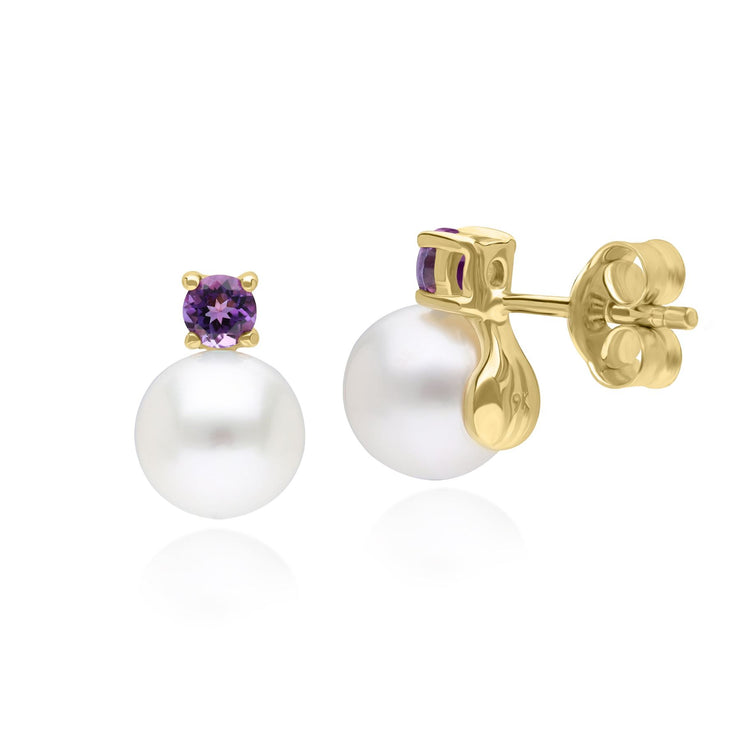 Boucles d'Oreilles clou Modern Pearl Or Jaune 375 avec Perle et Améthyste