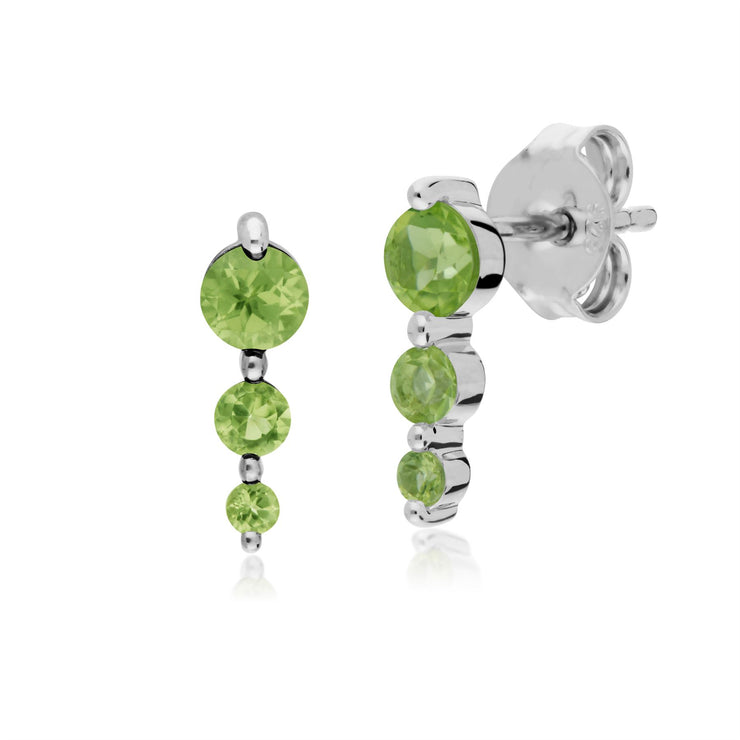 s Argent Sterling Trois Pierres Peridot Rond Dégradé Boucles D'Oreilles