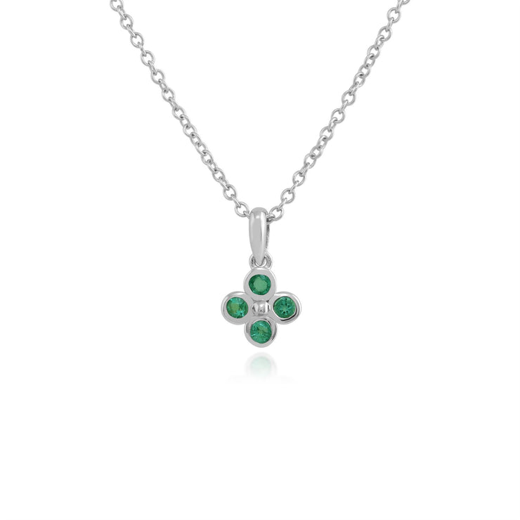Pendentif Floral Trèfle Argent 925 Emeraude serti Clos