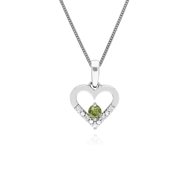 9 ct or Blanc Unique Péridot & Cœurs en Diamant Pendentif sur 45cm Chaîne