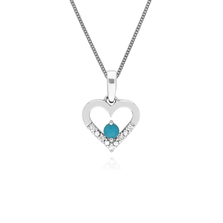 s 9 CT or Blanc Unique Turquoise & Cœurs en Diamant Pendentif sur 45cm Chaîne