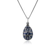 Pendentif Style Art Nouveau Oeuf Fabergé Argent 925 Topaze Bleu Poire