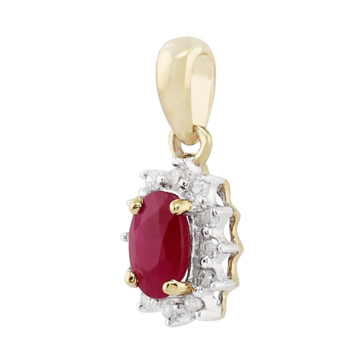 Pendentif Classique Or Jaune 375 Rubis et Diamant Style Cluster