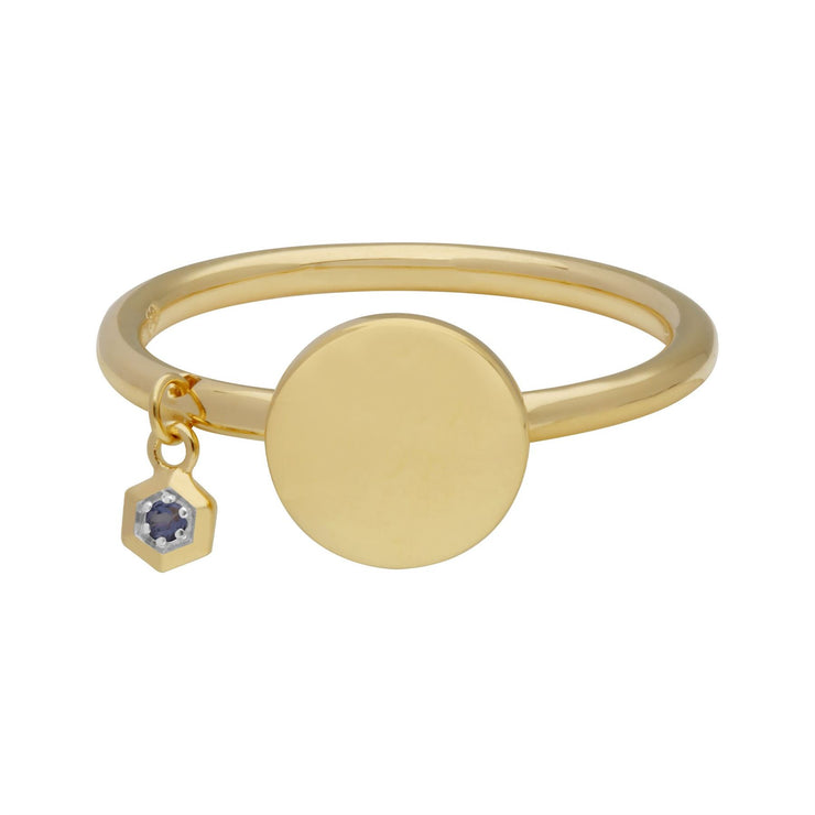 Bague à Graver Argent 925 Plaqué Or Jaune Tanzanite