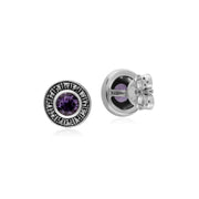 s Argent Sterling Rond Amethyst And Marcassite Grappe Boucles D'Oreilles Clous