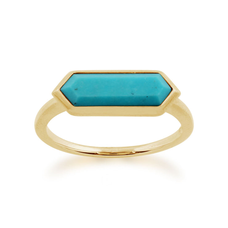 Bague Géométrique Argent Plaqué Or Turquoise Hexagonal