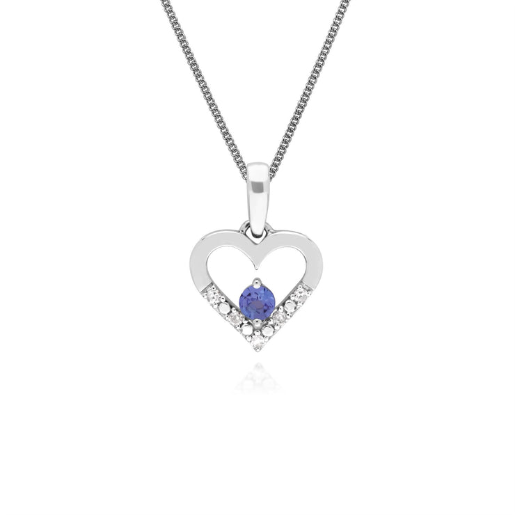 9 ct or Blanc Unique Tanzanite & Cœurs en Diamant Pendentif sur 45cm Chaîne