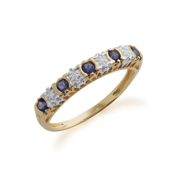 Gemondo Iolite Bague, 9ct Or Jaune 0.18ct Iolite & 2pt Bague Diamant Mi-éternité