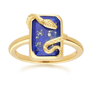 Bague Grand Deco Serpent Enroulé en Lapis Lazuli en Argent Doré à l'Or Fin
