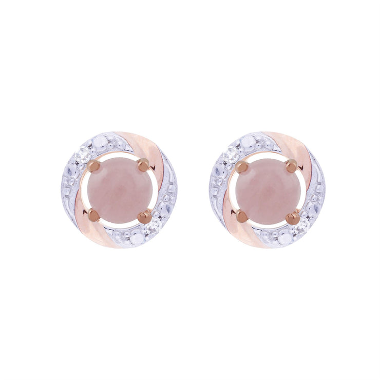 Boucles d'Oreilles Clou Quartz Rose Classique Or Rose 375 Diamant et Ear-Jacket Rond