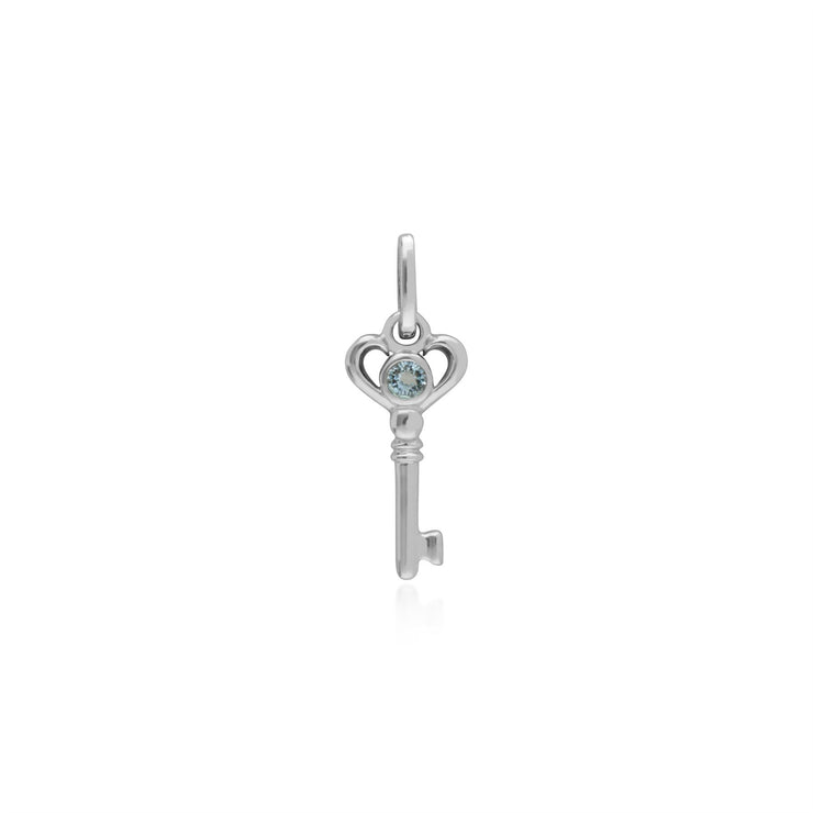 Pendentif Classique Cadenas Cœur Torsadé Argent 925 et Charms Clé Aigue-Marine