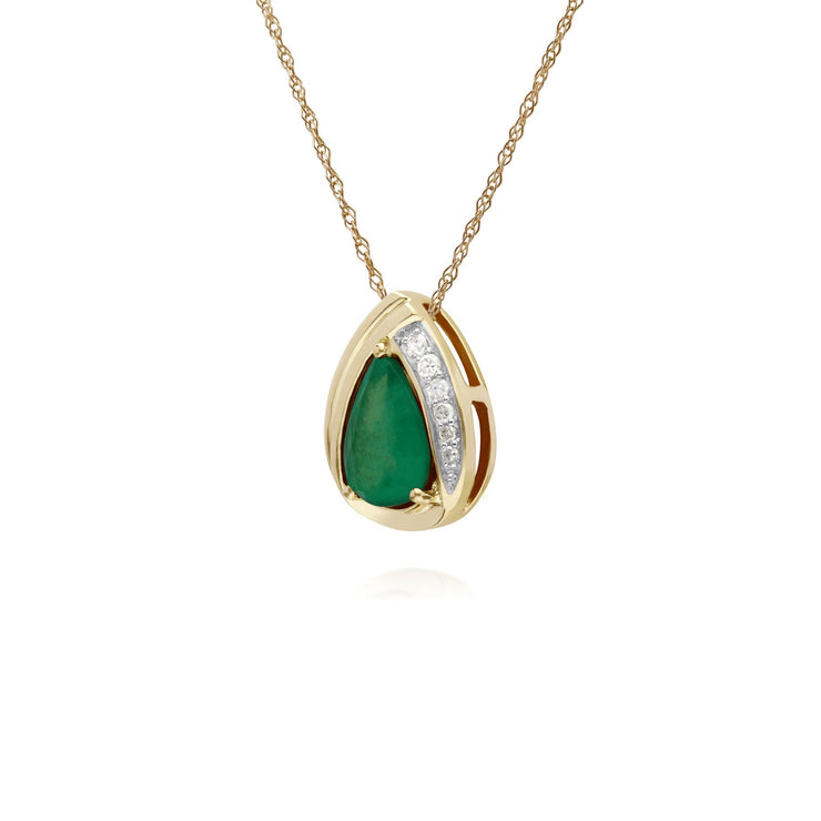 Émeraude Collier, 9 CT or Jaune Émeraude et Diamant Poire Classique Pendentif sur 45cm Chaîne