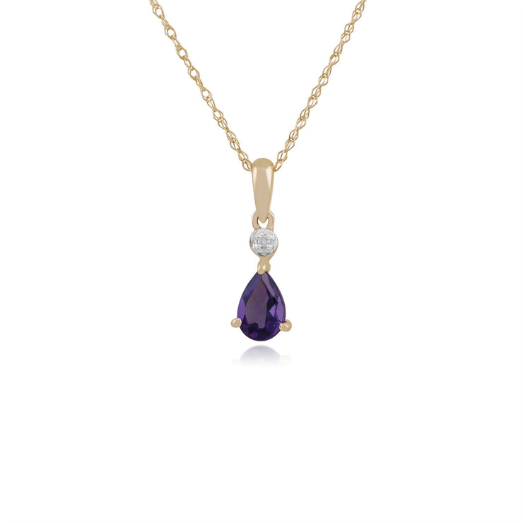 Pendentif et Boucles d'Oreilles Clou Classique Or Jaune 375 Améthyste Poire et Diamant