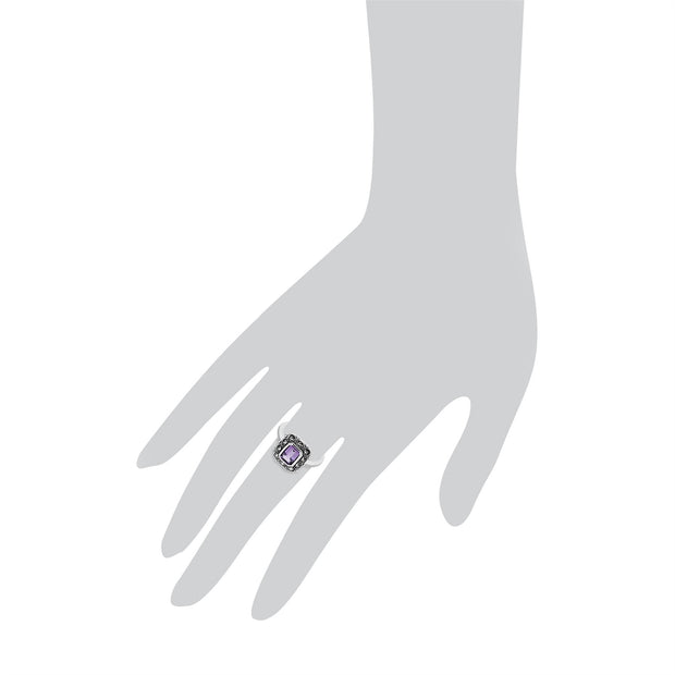 Gemondo Bague Amethyste, Argent Sterling Améthyste & Marcassite Octogone Art Nouveau Bague - Améthyste