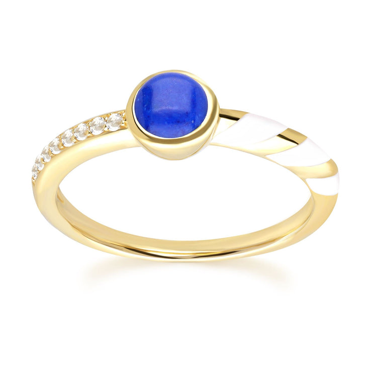 Bague Siberian Waltz avec Email Blanche & Lapis Lazuli