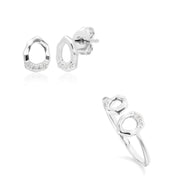 Bague et Boucles d'oreilles Clou Asymétriques Pavé Diamant Or Blanc 375