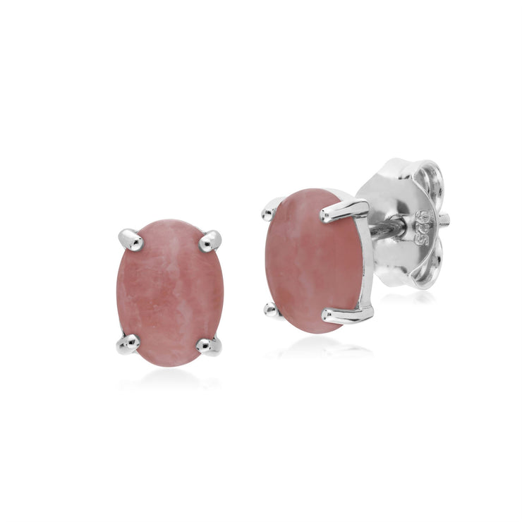 s Argent Sterling Rhodochrosite Pierre Unique Boucles D'Oreilles Ovales Clous