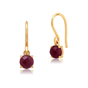 Boucles d'Oreilles Pendantes Classique Or Jaune 375 Rubis Rond Facette