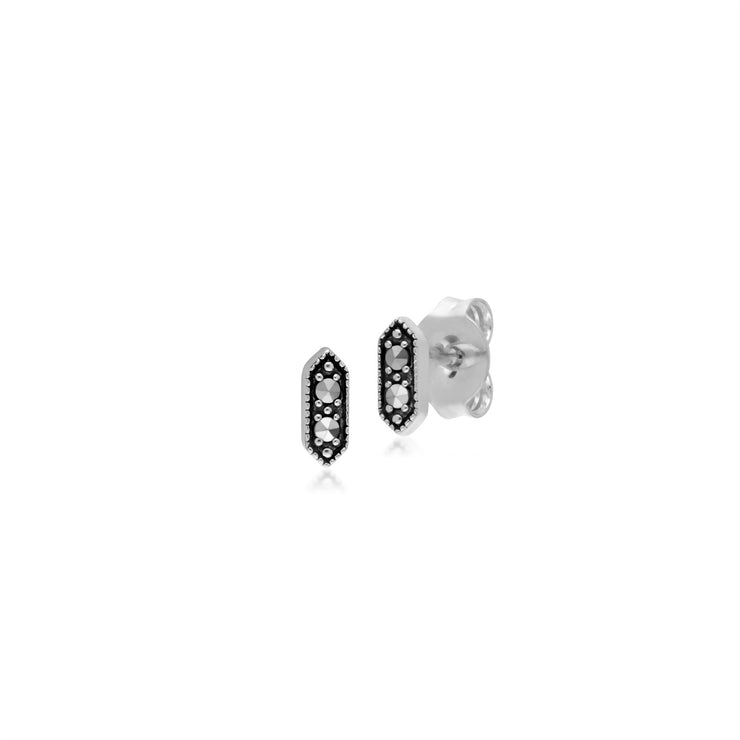 en Argent Sterling 925 Marcassite Hexagone Motif Clous D'Oreilles