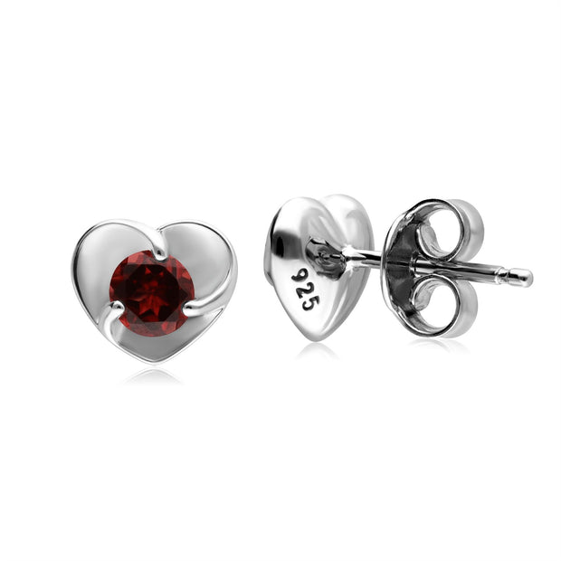 Boucles d’Oreilles Clou Coeur Argent 925 avec Grenat