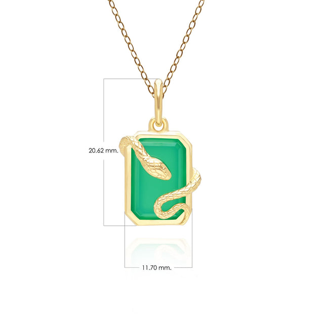 Pendentif Grand Deco Serpent Enroulé en Calcédoine Verte en Argent Doré à l'Or Fin