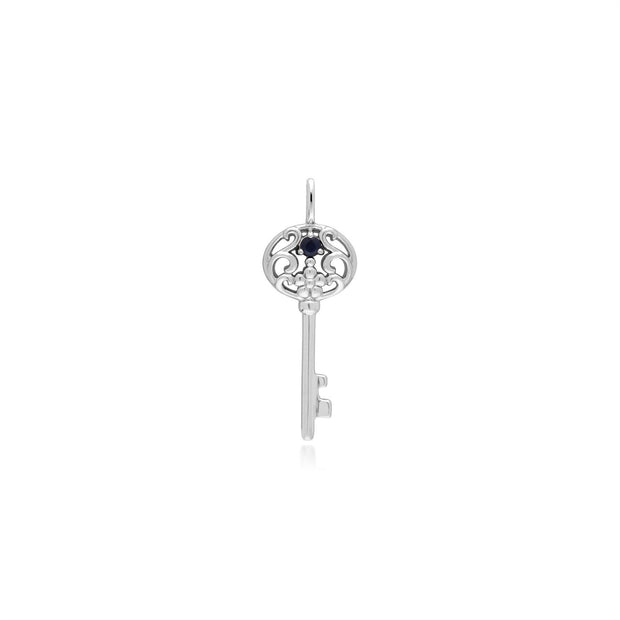 Pendentif Classique Argent 925 Grande Clé avec Saphir Rond