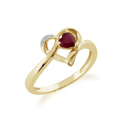 gemondo RUBIS BAGUE , 9 Ct Or Jaune 0.29ct CT RUBIS & Diamant heart ring