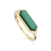 Bague Géométrique Hexagone Argent 925 Plaqué Or Malachite Prisme