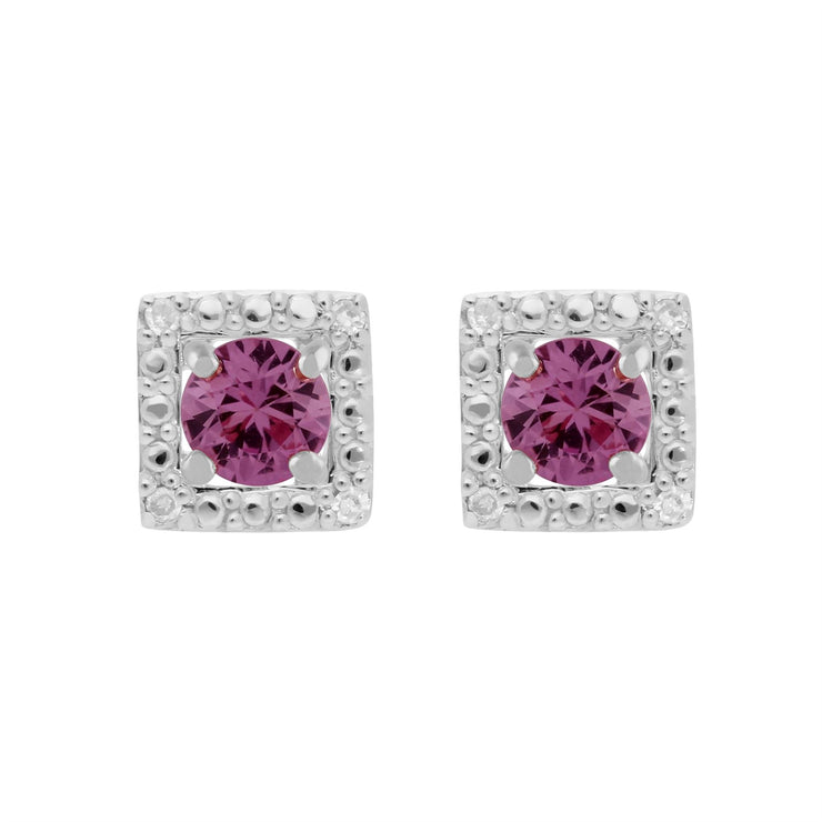 Boucles d'Oreilles Clou Saphir Rose Classique Or Blanc 375 et Ear-Jacket Carré Diamant