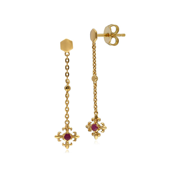 Boucles d'Oreilles Pendantes ECFEW™ 'The Liberator' Fleur de Lys avec Grenat