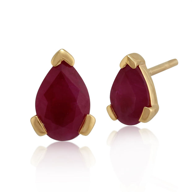 Boucles d'Oreilles Clou Classique Or Jaune 375 Rubis Poire