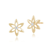 Boucles d'Oreilles Clou Floral Or Jaune 375 Diamant Rond