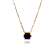 Collier Géométrique Argent 925 Plaqué Or avec Lapis Lazuli Hexagonal