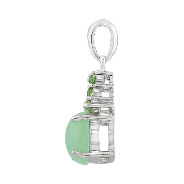 Pendentif Classique Argent 925 Jade Verte Cabochon et Péridot Style Cluster