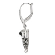 Pendentif et Boucles d'Oreilles Pendantes Chouette Style Art Nouveau Argent 925 Onyx Noir Ronde