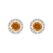 Boucles d'Oreilles Clou Citrine Classique Or Jaune 375 et Ear-Jacket Rond Diamant