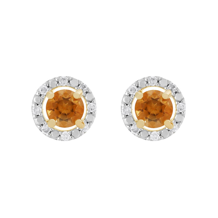 Boucles d'Oreilles Clou Citrine Classique Or Jaune 375 et Ear-Jacket Rond Diamant