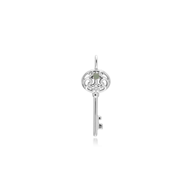 Pendentif Classique Cadenas Cœur Argent 925 et Charms Grande Clé Jade