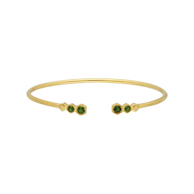 Jonc Géométrique Argent 925 Plaqué Or avec Chrome Diopside