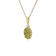 s 9 CT or Jaune Rond Peridot & Diamant Ovale Serti Pendentif sur 45cm Chaîne